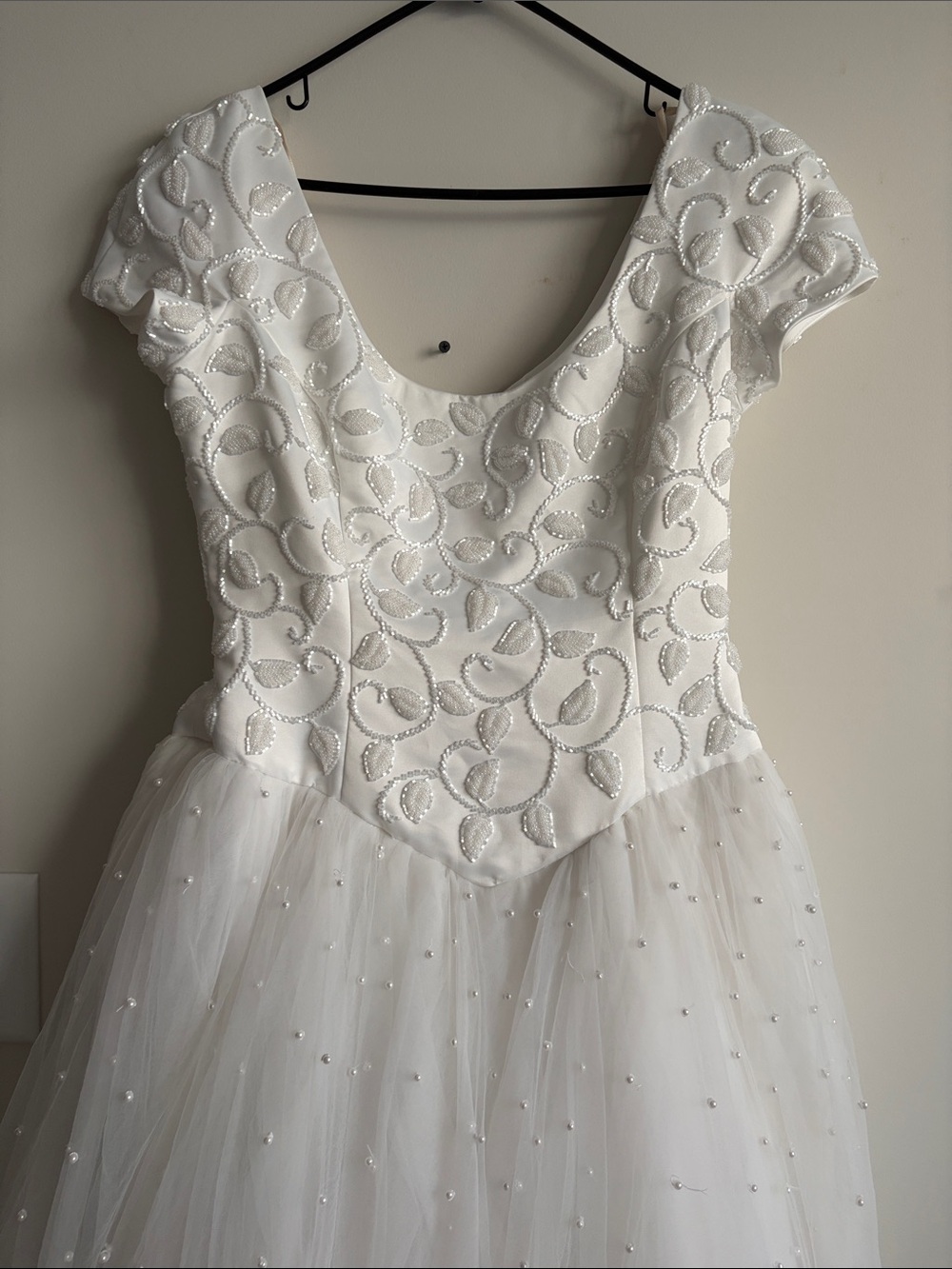 White Beaded Tulle Wedding Dress